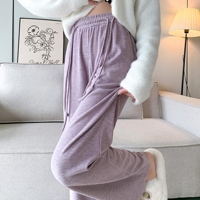 Faux Cashmere Wide Leg Pants for Women Autumn Winter High Waisted Loose Fit Casual Straight Leg Floor Length Pants