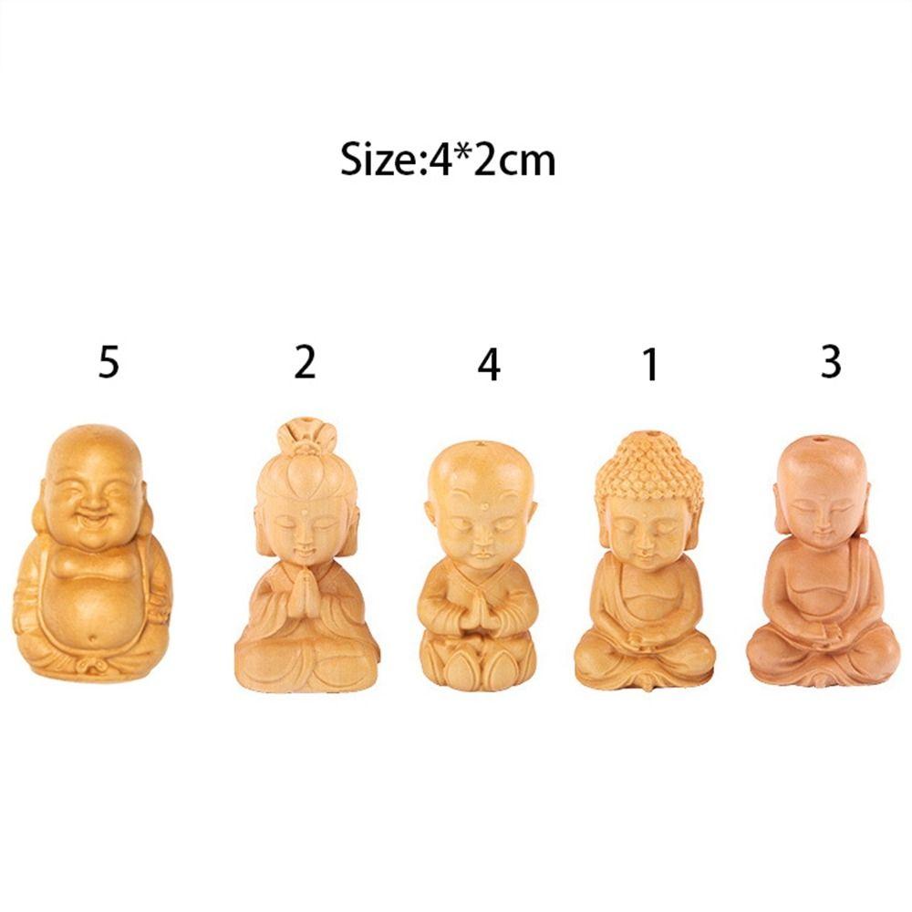 Cute Small Baby Buddha Boxwood Carved Home Decor Handicraft Key Chain Pendant Car Ornament Little Monk Figurines Buddha Statue