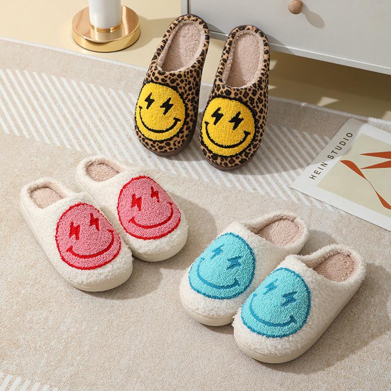 Smiling Face Couple Slippers New 2024 Winter Indoor Household Floor Anti Slip Warm Cotton Shoes Fashion Casual Shoes Comfortable