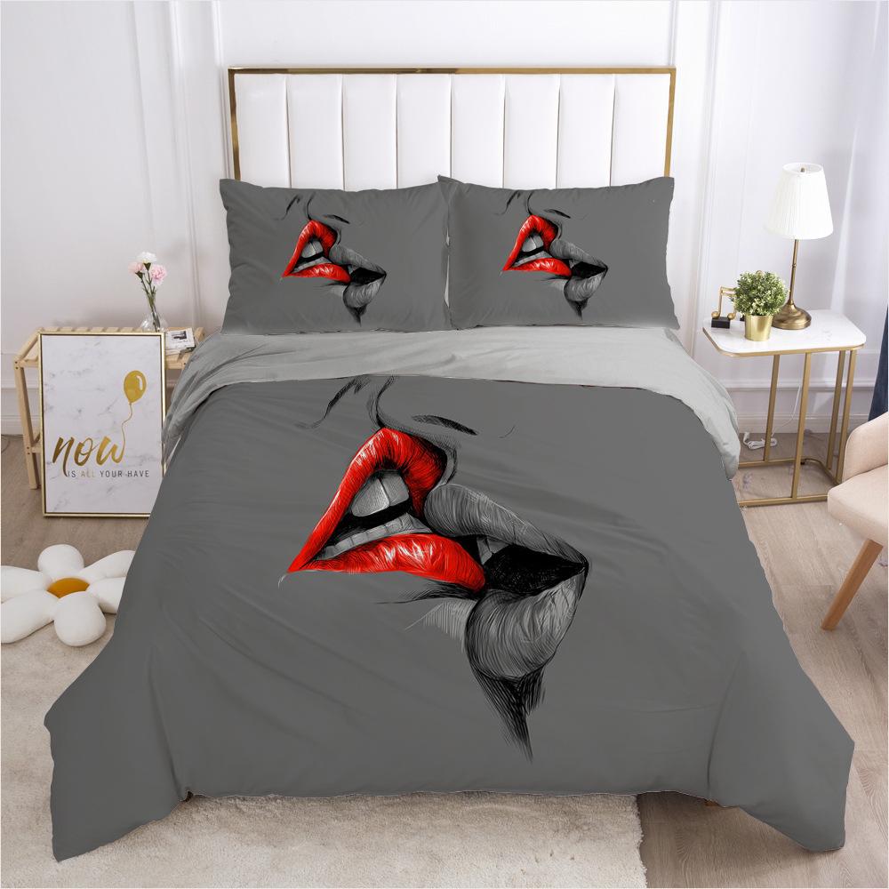 3D Sexy Lips Bedding Set Kiss Me HD Printing Duvet Cover 2/3 Pieces AU140 * 210 Full-size Soft Home Decoration