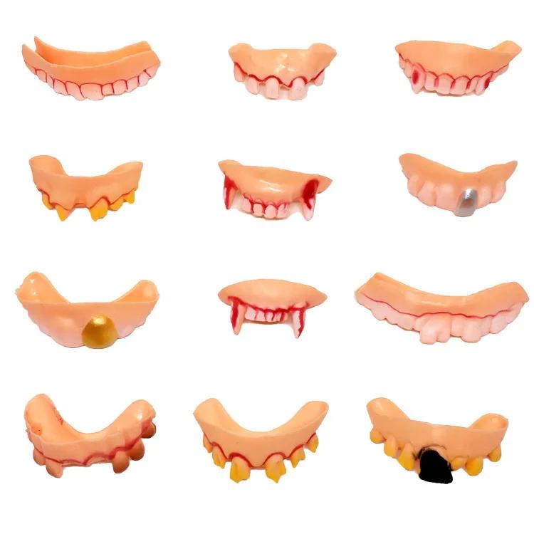 12 Types of Dentures for Halloween Cosplay Makeup Party Prank Funny Ghost Festival Crooked Teeth Soft Rubber Teeth Prank Prop