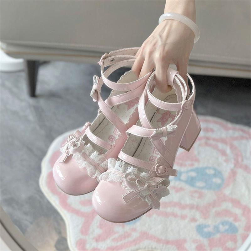 New Spring Thick Heel Mary Jane Small Leather Shoes 2025lolita Sweet Bow Princess Style High-end Single Shoes