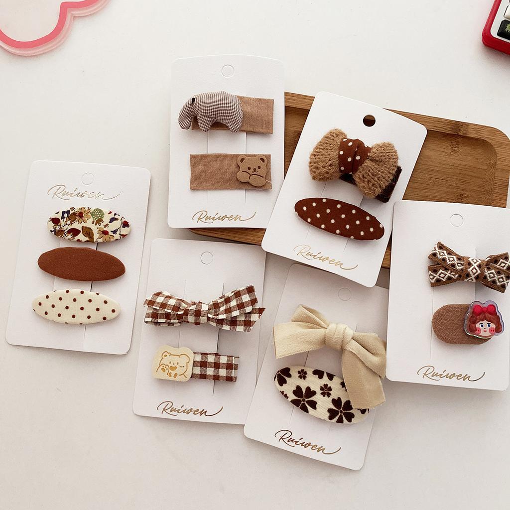 New Cute Coffee Cartoon Bow Princess Hairpins Set Women Girls Kids Hair Clips Barrettes Accessories Hairclip Headwear Headdress