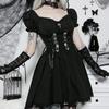 AltGoth Vintage Gothic Princess Dress Women Dark Harajuku Lace Up Cross Corset Dress Streetwear Partywear Lolita Dress Female
