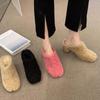Fashion Slip-on Pink Wool Mules Women Fashion Closed Toe Plush Court Clogs Ladies Winter Warm Lambswool Heeled Slippers