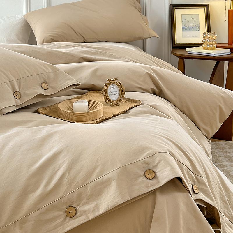 100% Washed Cotton Duvet Cover 2/3Piece Luxury Soft Bedding Set with Buttons Closure Solid Color Comforter Cover With Pillowcase