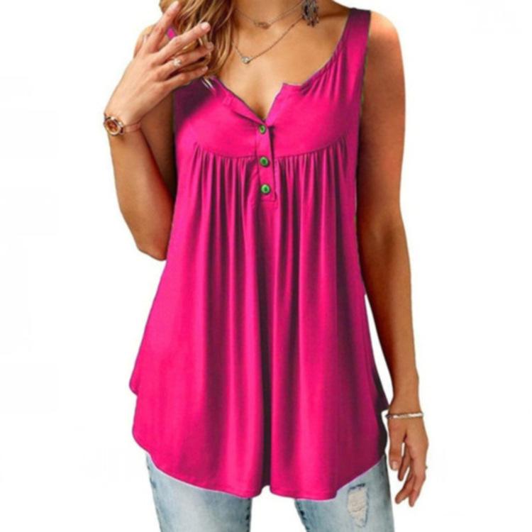 Plus Size Casual Sleeveless Tops Sexy Deep V-neck Halter Button Blouse Ladies Swing Flowy Vest