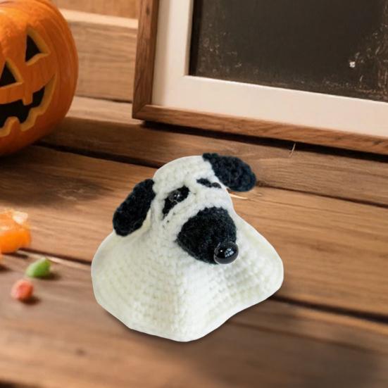 1/2Pcs Halloween Crochet Ghost Dog Doll Mini Handmade Knitting Pumpkin Ghost Puppy Doll Home Office Desktop Animal Decoration Ornament