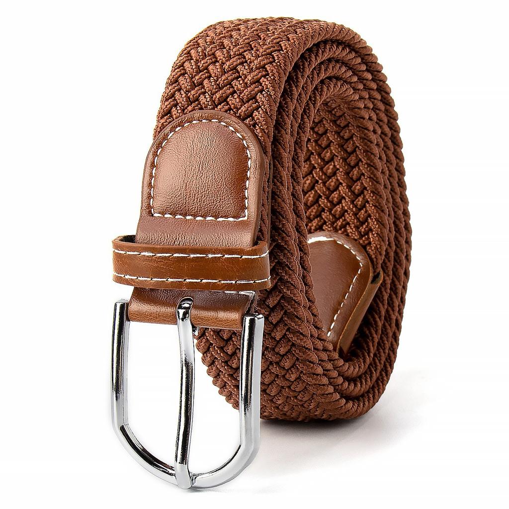 Belt Woven Canvas Belt Metal Buckle Men Women Elastic Braided Belt Punch Free