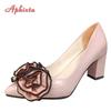 Fashion Aphixta New Autumn Pink Shoes Women Pumps Patent Leather 7cm/10cm/12cm Heels Appliques Flowers Officile Super Big Size 49 50