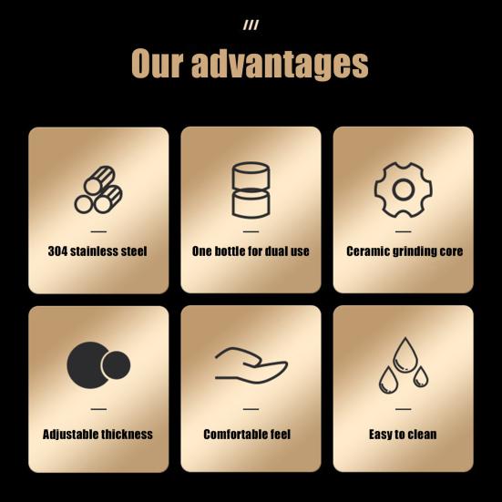 Stainless Steel Salt Grinder Adjustable Coarseness Easy To Clean Double Head 2 In 1 Grinder for Seasoning