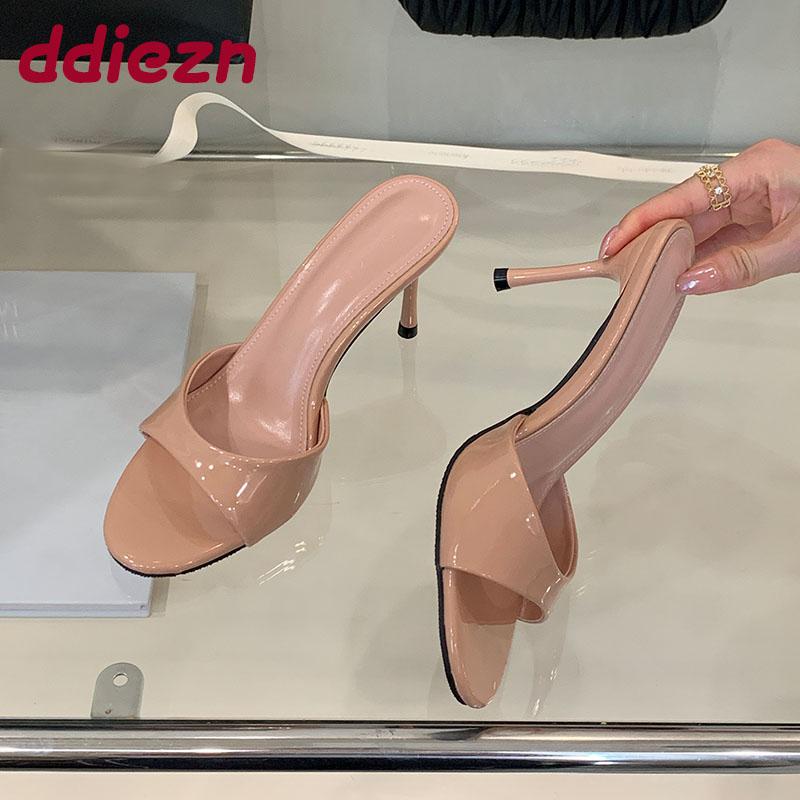 Fashion Summer Spring Elegant Women Heeled Sandals Slides Shoes Female Footwear Fashion Round Toe Ladies Thin Heels Sandals Shoes
