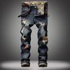 2024 European And American New Street Style Personalized Painted Jeans Men'S Ripped Straight Leg Jeans