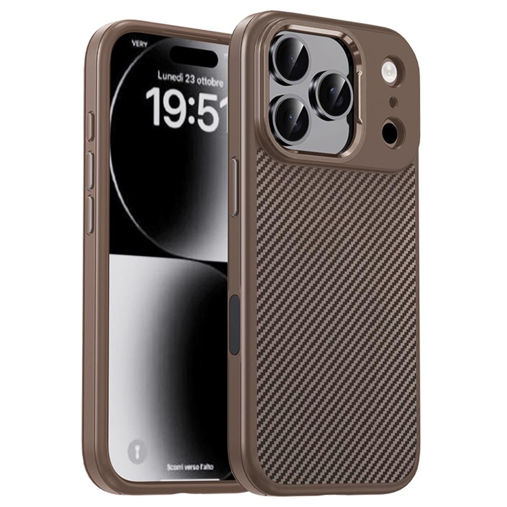 IPAKY For iPhone 17 Pro TPU Case Carbon Fiber Texture Phone Cover Metal Lens Frame