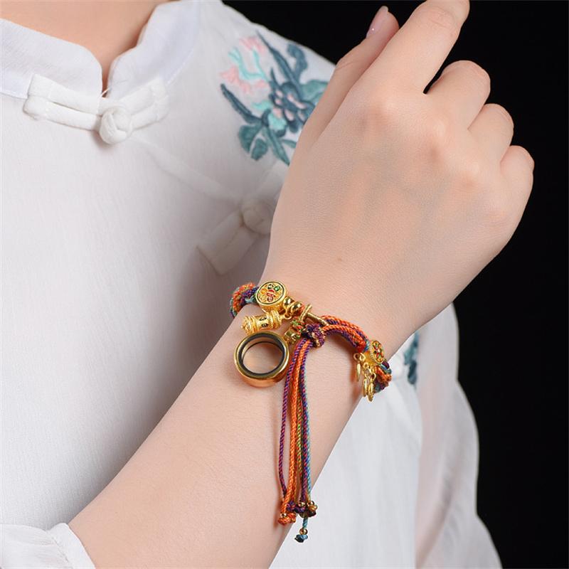 Hand-Woven Tibetan Style Bracelet Zakiram Bracelet Green Tara Five Master Thangka Bracelet Tibetan Bracelet