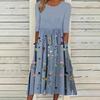 Women's Summer Flowy Midi Dress Boho Floral Pleated Dress with Pockets Casual Half Sleeve Crew Neck Swing Dress