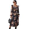 2025 New Autumn Women's Clothing V-neck Printed Medium and Long Dress Women