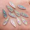 60PCS Shiny AB Resin 6*20mm Peacock Eye Teardrop Flat Back Rhinestone