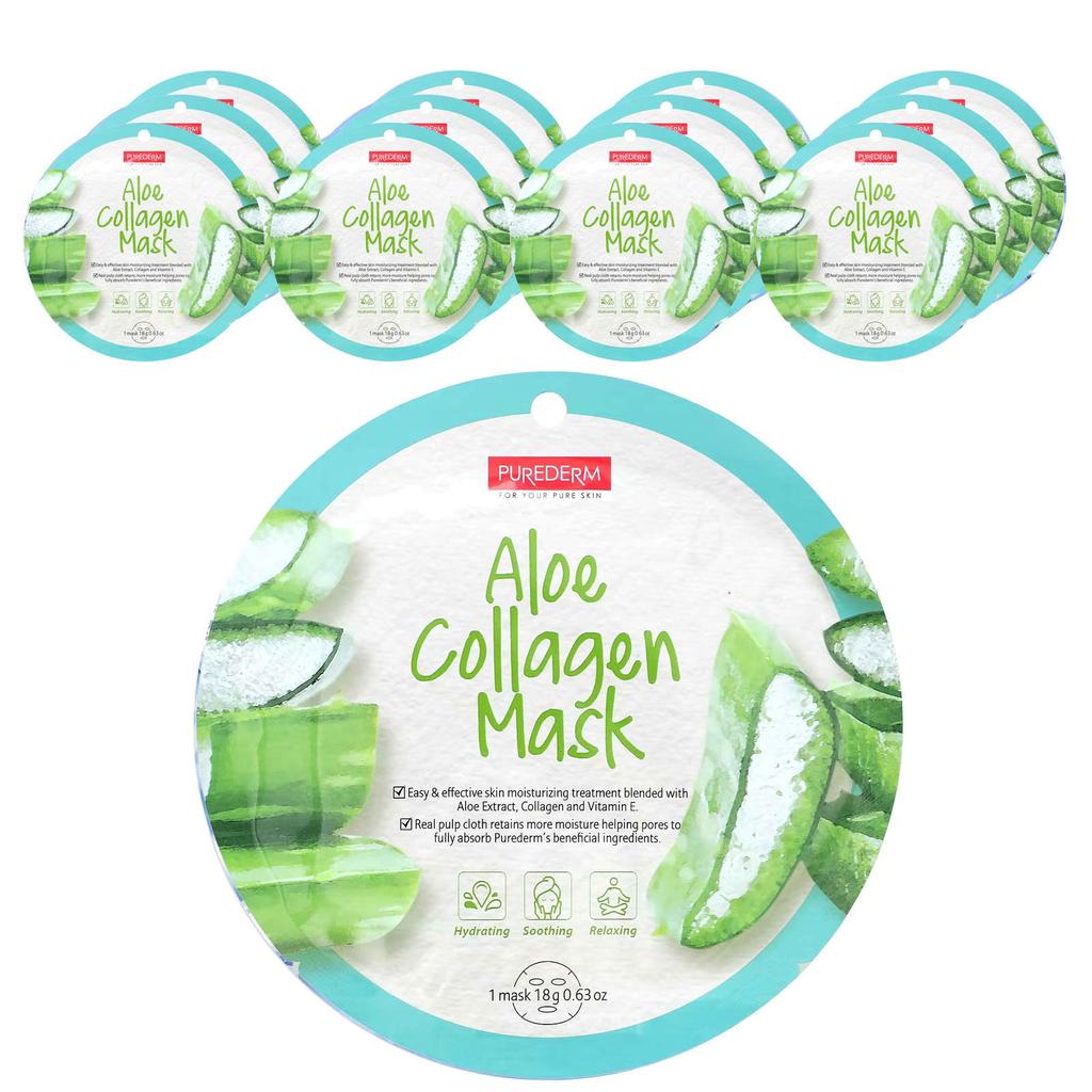 Aloe Collagen Beauty Mask, 12 Sheets, 18G (0.63Oz) Each