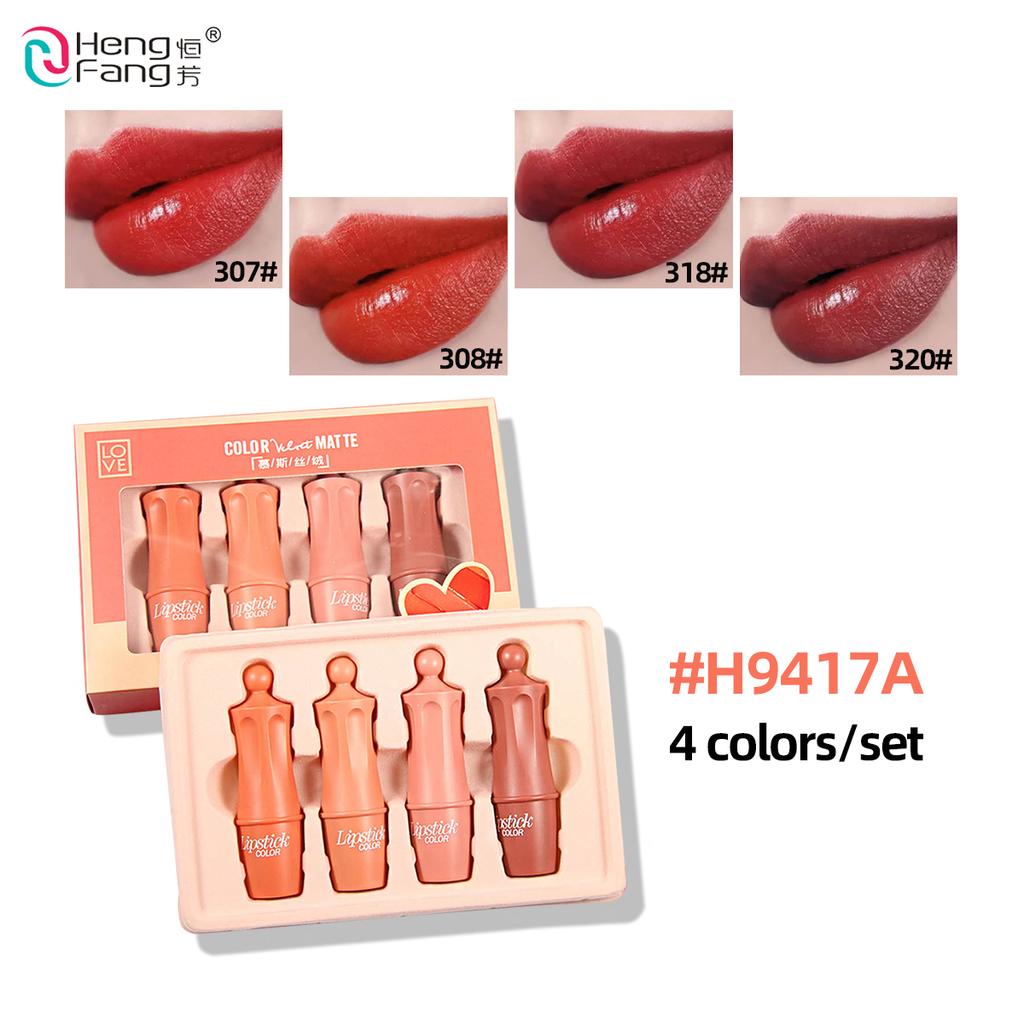 HengFang Velvet Matte Lipstick Set Not Easy To Fade Lip Makeup Cosmetic 3.5gx4