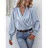 Elegant Women's V-neck Lantern Sleeve Temperament Commuter Women's Solid Color Shirt