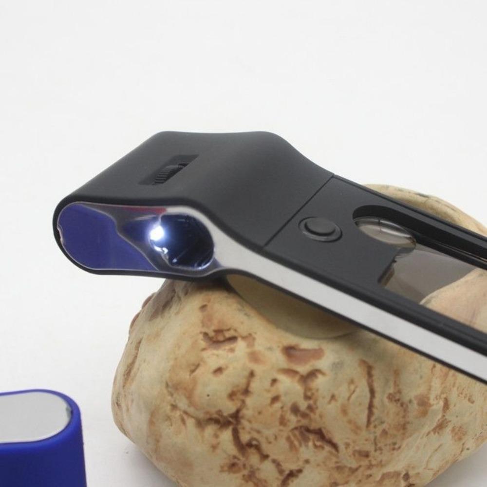 4 Led Lights One UV Currency Detector Lamp 55X Magnifying Glass with Light Handheld Microscope