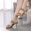 Rhinestone Flower Stiletto Heel Shoes Women's Summer New Thick Heel Shiny Beach Slippers Diamond Fashion Sandals