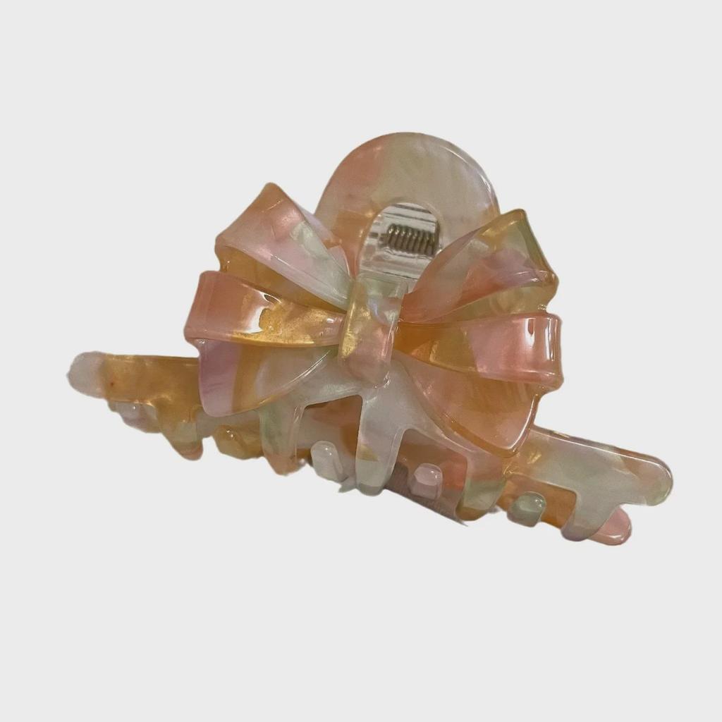 "Korean Mermaid Double-Sided Bow Hairpin: Elegant Acetic Acid Shark Clip"