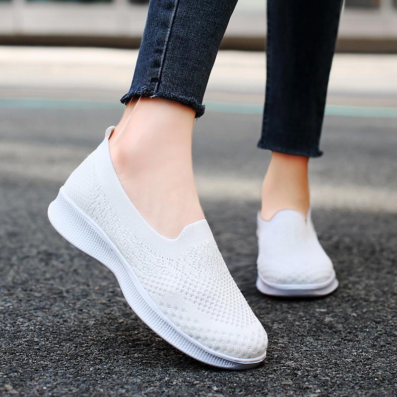 Women'S Newest Summer Shoes Mesh Breathable Sneakers Light Slip On Flat Platform Casual Shoes Ladies Anti-Slip Walking Woven Shoes