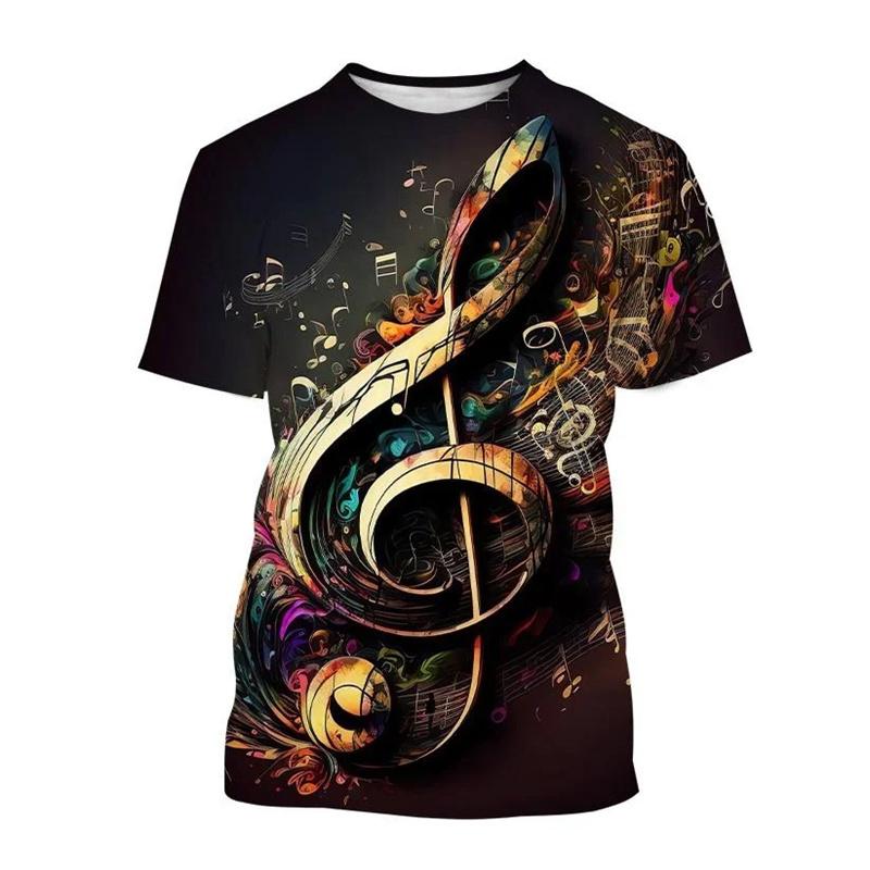Music Note Graphics T Shirt Fashion Casual Short Sleeve O Neck 3D Printed Summer T-shirt Street Hip Hop Oversized Mens Clothing