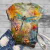 Summer Round Neck 3D Butterfly Dragonfly Print Top Fashionable Casual Short Sleeved Women's T-shirts