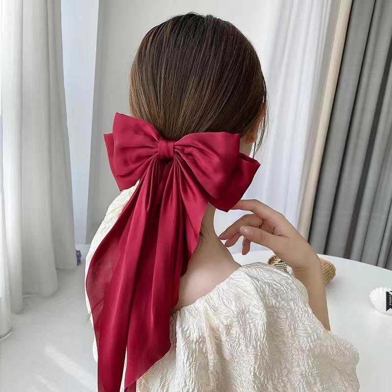 Woman New Bowknot Streamer Hairpin Chiffon Ribbon Barrette Bow Back Head Spring Clip Headwear Fashion Hair Accessories