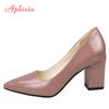 Aphixta Classics 7.5cm Square Heels Patent Leather Shoes Woman Pointed Toe Pumps Sapato Feminino Work Party Shoes Plus Size 48