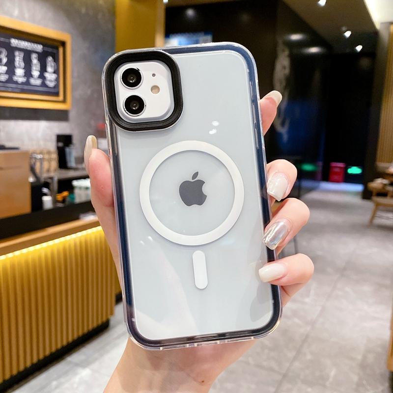 Luxury Transparent Wireless Charging Magsafe Phone Case For iPhone 11 12 13 14 15 Pro Max Magnetic Shockproof Bumper Cover
