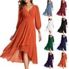 Women's Fashion V-Neck Long Sleeve Loose Slim Evening Casual Chiffon Dresses
