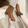 Fashion 2024 New Low Heel Women's Shoes Chunky Ankle Boots - Comfortable Block Heel Pointed Toe Chelsea Boots with Zipper Closure