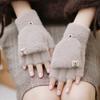 Winter Plush Half-Finger Gloves Warm Thickened Imitation Mink Velvet Knitted for Students Writing Fingerless Hand Warmers