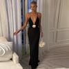 2024 New European & American Summer Deep V-neck Backless Chiffon Maxi Dress for Women