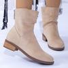Fashion Autumn Womens Solid Pleated Ankle Boots Fashion Faux Suede Square Heel Boots Ladies Round Toe Back Zipper Office Shoes Boats
