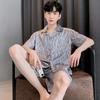 Fashion Ice Silk Nightwear Men's Summer Short Sleeves Shorts Pajamas Set Cardigan Home Clothes Young Boy Loungewear