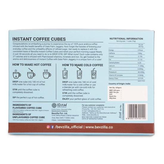 Bevzilla 60 Belgian Chocolate Instant Coffee Cubes | Made with Date Palm Jaggery & Arabica Beans | Coffee Premix with Real Ingredients