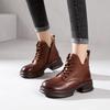 First Layer Cowhide Martin Boots Women's 2025 Autumn and Winter New V-mouth Thick-soled Lace-up Leather Short Boots Women's Boots