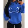 Simple Word Cat Smile Pattern Women Hoodies Fashion Casual Streetwear Personality Hoodie Trendy Fleece Pulloverar