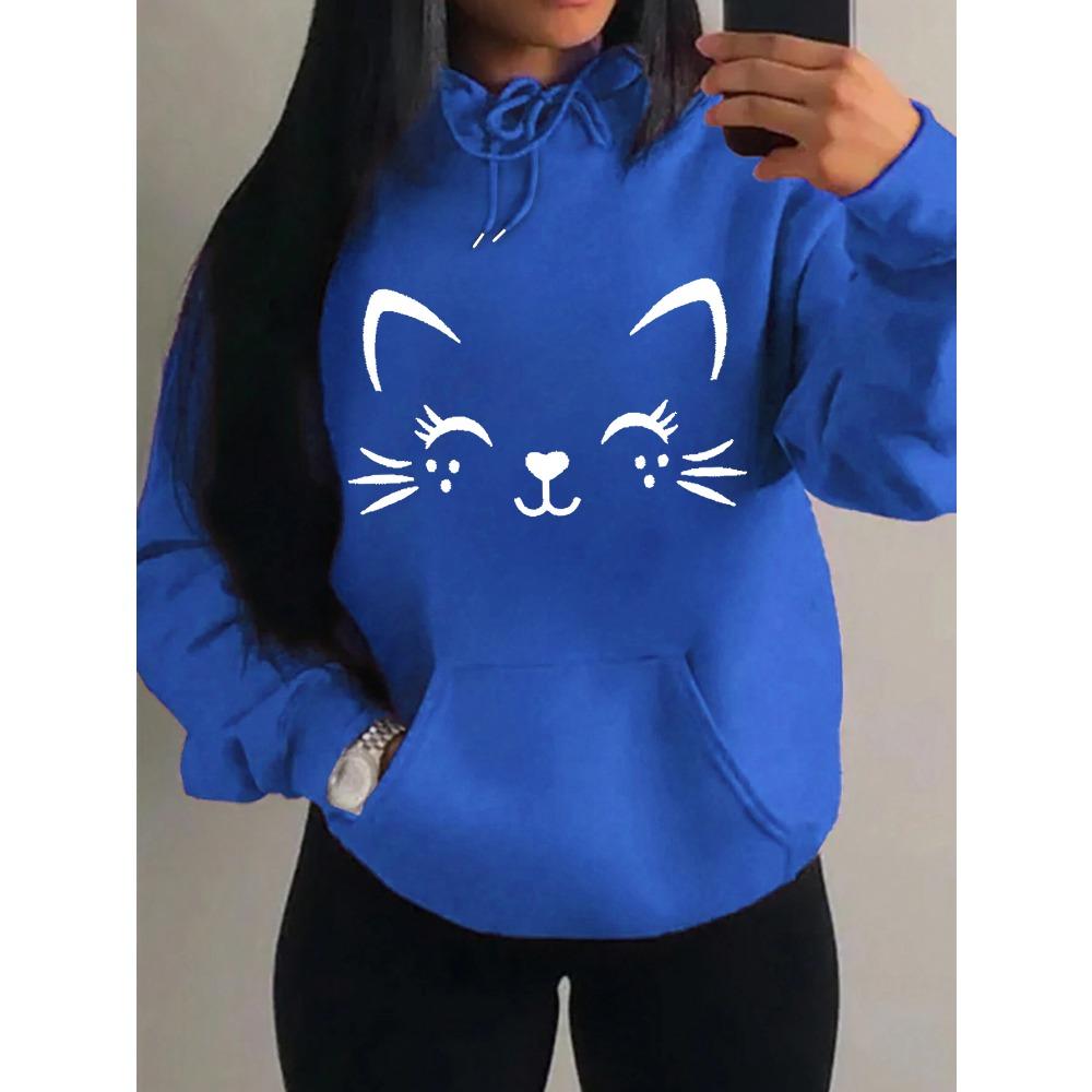 Simple Word Cat Smile Pattern Women Hoodies Fashion Casual Streetwear Personality Hoodie Trendy Fleece Pulloverar