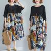 Летнее литературное платье больших размеров свободного кроя с контрастным цветом и принтом в виде качелей и короткими рукавами для женщин