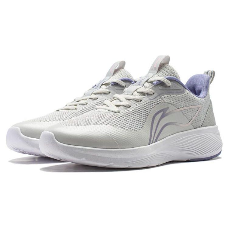 Li-Ning Lightweight Reflective Casual Comfortable Versatile Shock Absorbing Non-Slip Durable Low-Top Running Shoes Women Sneaker White Gray ARST064-2