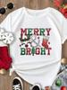 (Asian Size) Tee Merry Christmas New Year Holiday Top Festival Casual Women Letter Sweet 90s Print Lady Short Sleeve Fashion Graphic T-shirts