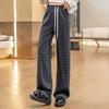 Sibaisha Women's High-Waist Drawstring Plaid Wide-Leg Casual Pants