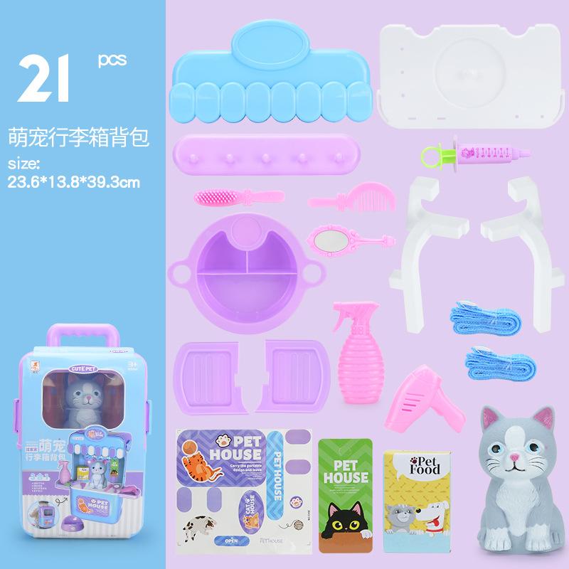 Children'S Pet Trolley Case, Backpack Toy Set 3-In-1 Travel Case, Simulated Cat And Dog Space Bag