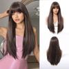 Premium Synthetic Long Straight Wigs for Women Natural Hair Styles Casual Wig with Bangs Blend Brown Wig with Highlights Blonde